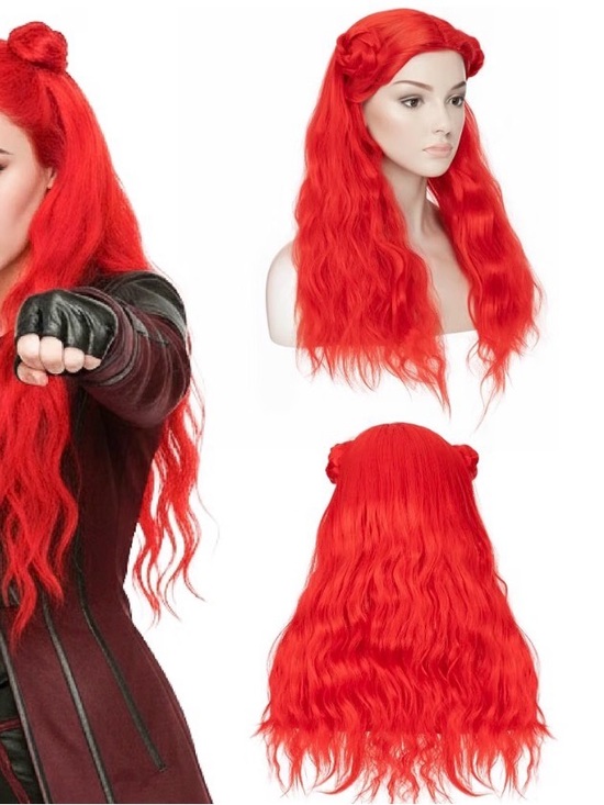 Other - Red Princess Wavy Long Wig w/ Braided Buns Curly Cosplay Costume 🔥
